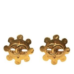 Chanel CC Logo Vintage Gold Plated Earrings